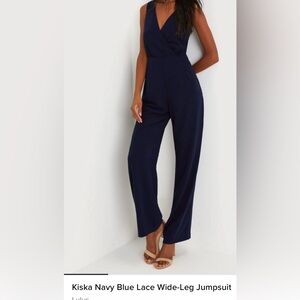 Lulu's Navy Blue Lace Jumpsuit with pockets